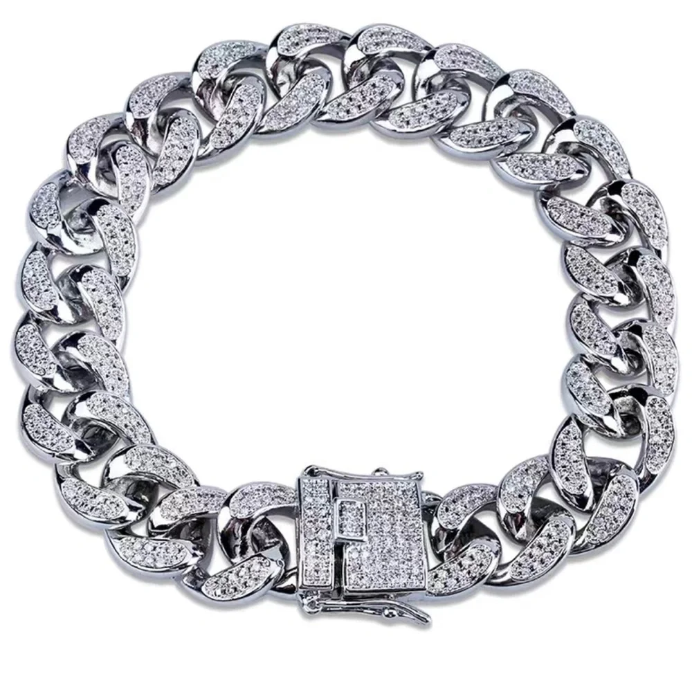 Men’s and women’s silver plated sparkle iced out Cuban chain link bracelet